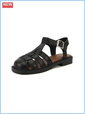 Raffia Closed Toe Fisherman Sandals Adjustable Buckle Ankle Strap Flat